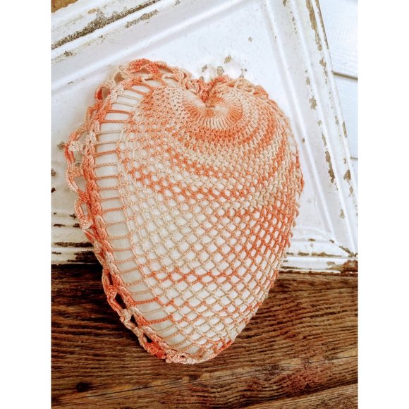 Vintage Small Thread Crochet Heart Shaped Accent Pillow - Picture 1 of 13